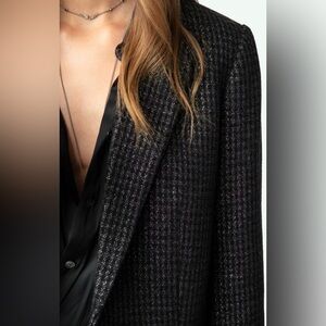 Zadig & Voltaire Blazer Lurex Metallic Wool Car Jacket Size 42 Glam Rock ‘n Roll